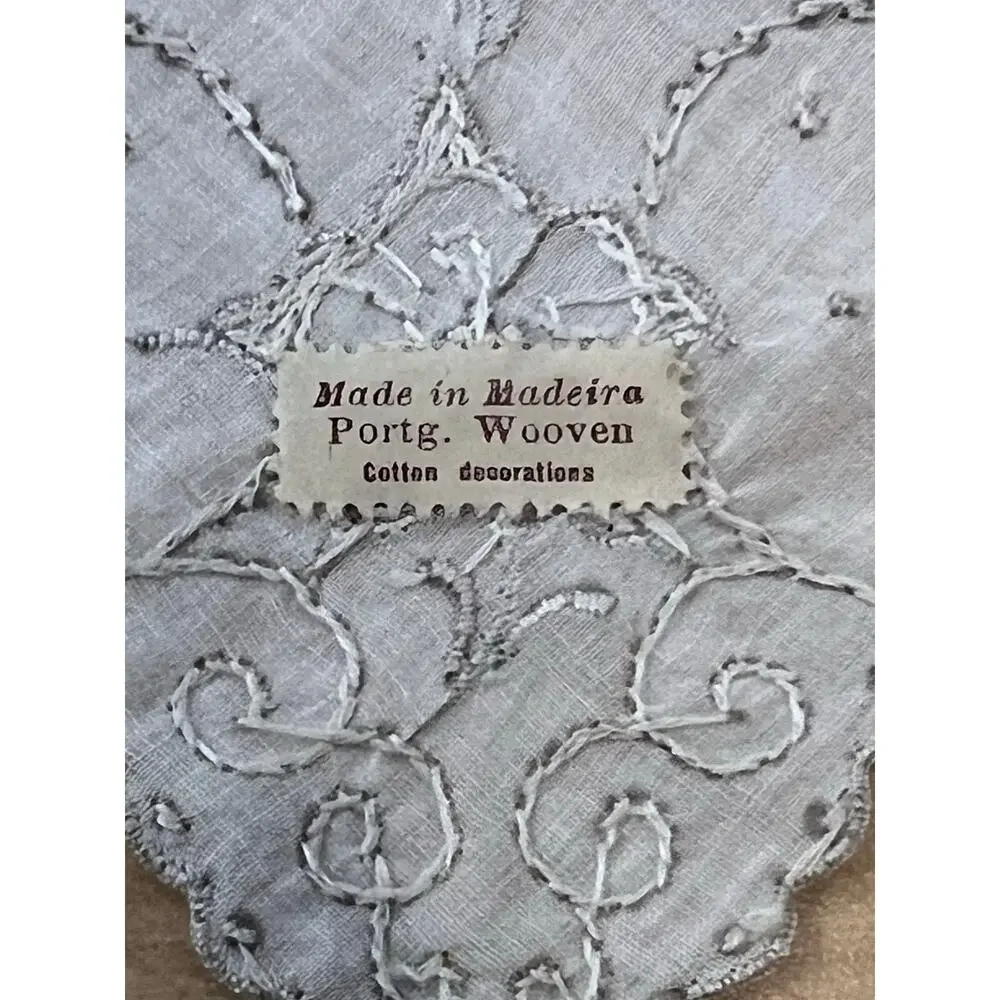 2 Vintage Beautiful Handmade Hand Stitched Napkin Hanky Cotton‎ Made In Madeira